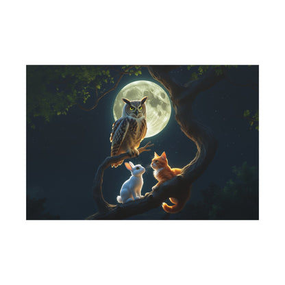 Moonlit Owl Canvas Wall Art – Luxury Night Forest Wildlife Canvas Print - ART OF ROYALS