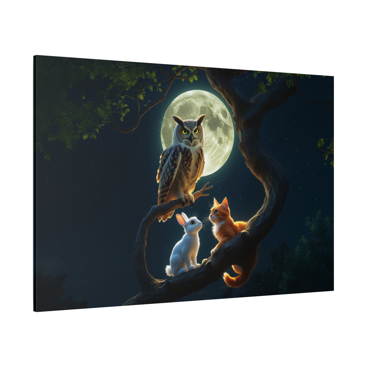 Moonlit Owl Canvas Wall Art – Luxury Night Forest Wildlife Canvas Print - ART OF ROYALS