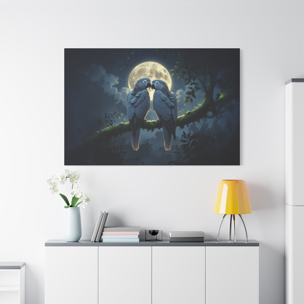 Moonlit Parrot Canvas Wall Art – Luxury Tropical Bird Wildlife Canvas Print - ART OF ROYALS