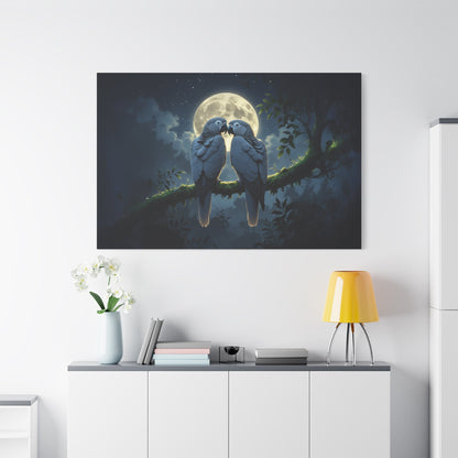 Moonlit Parrot Canvas Wall Art – Luxury Tropical Bird Wildlife Canvas Print - ART OF ROYALS