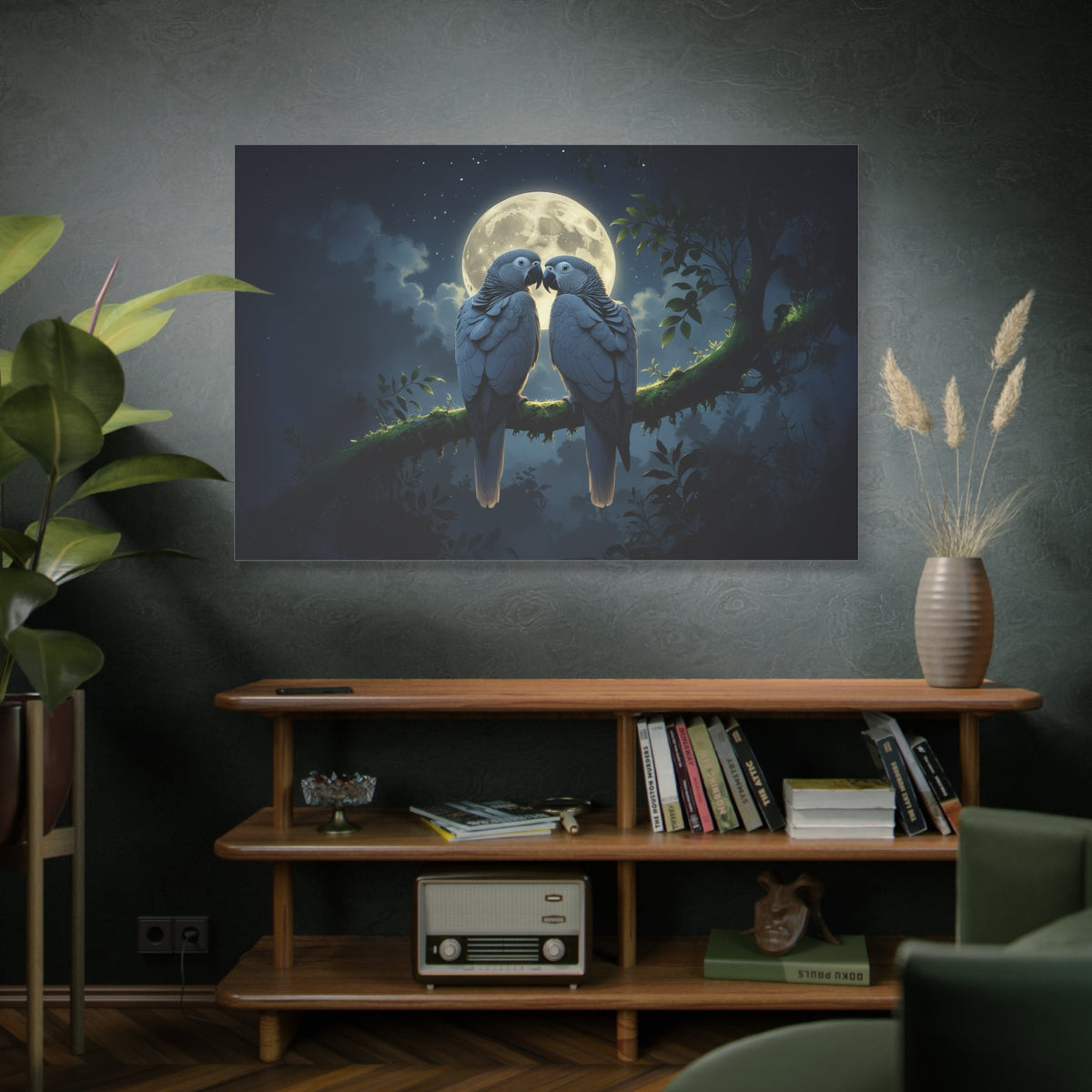 Moonlit Parrot Canvas Wall Art – Luxury Tropical Bird Wildlife Canvas Print - ART OF ROYALS