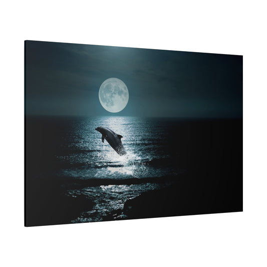 Moonlit Serenity – Dreamy Dolphin Seascape at Night Canvas Wall Art - ART OF ROYALS