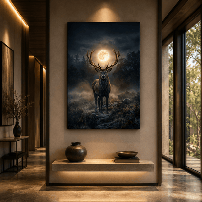 Moonlit Stag Majesty Canvas Wall Art – Mystical Deer Forest Night Decor - ART OF ROYALS