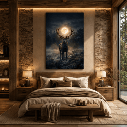 Moonlit Stag Majesty Canvas Wall Art – Mystical Deer Forest Night Decor - ART OF ROYALS