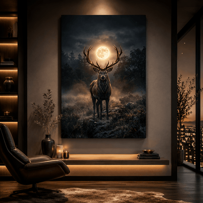 Moonlit Stag Majesty Canvas Wall Art – Mystical Deer Forest Night Decor - ART OF ROYALS