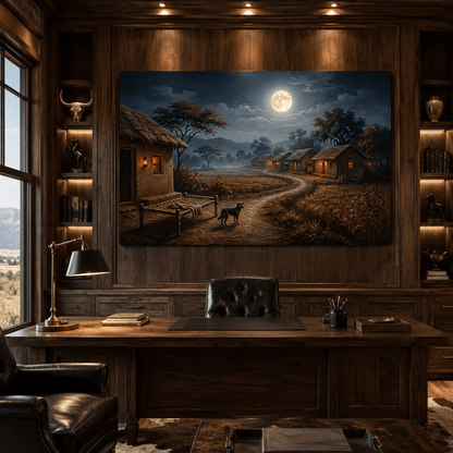 Moonlit Village Serenity Peaceful Rural Night Canvas Wall Art – Rustic Countryside Decor - ART OF ROYALS