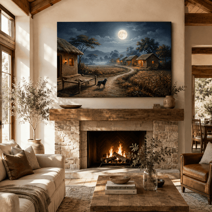 Moonlit Village Serenity Peaceful Rural Night Canvas Wall Art – Rustic Countryside Decor - ART OF ROYALS