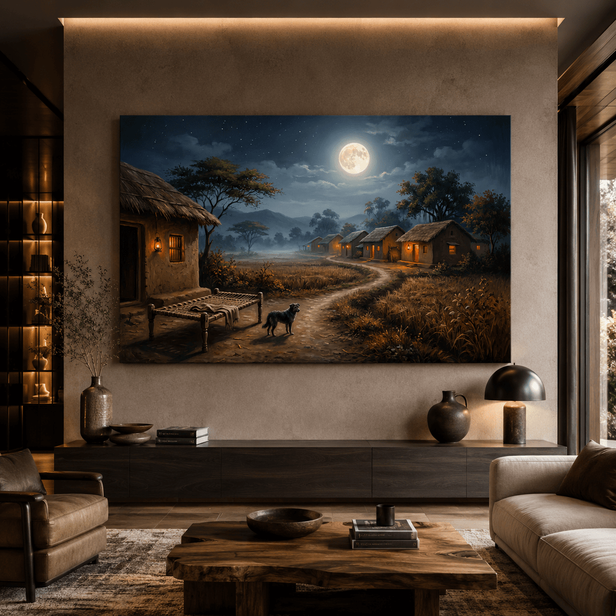 Moonlit Village Serenity Peaceful Rural Night Canvas Wall Art – Rustic Countryside Decor - ART OF ROYALS
