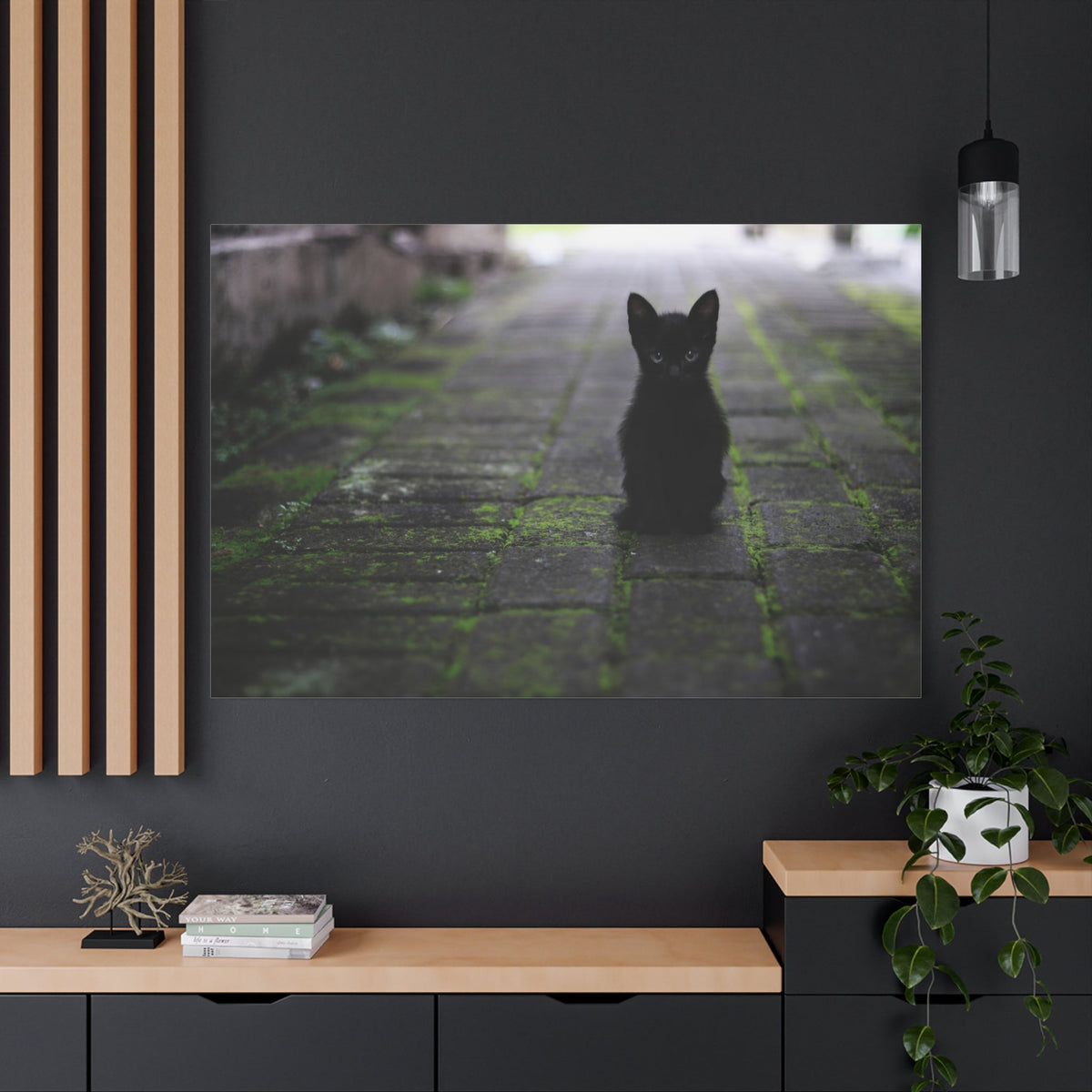 Mystical Black Cat Canvas Wall Art – Elegance Under the Stars - ART OF ROYALS
