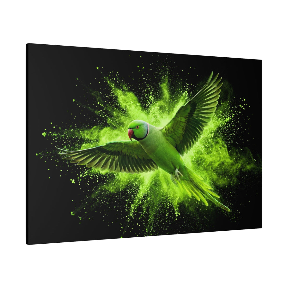 Neon Green Parrot Burst Canvas Wall Art – Dynamic Abstract Tropical Bird Painting - ART OF ROYALS