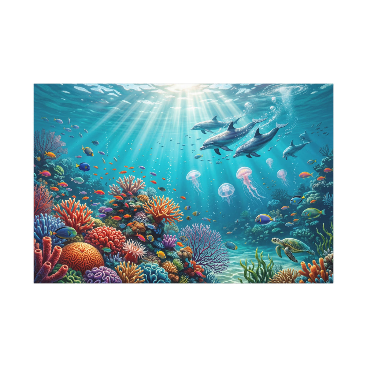 Ocean Paradise Dolphins and Coral Reef Canvas Wall Art – Vibrant Underwater Marine Decor - ART OF ROYALS