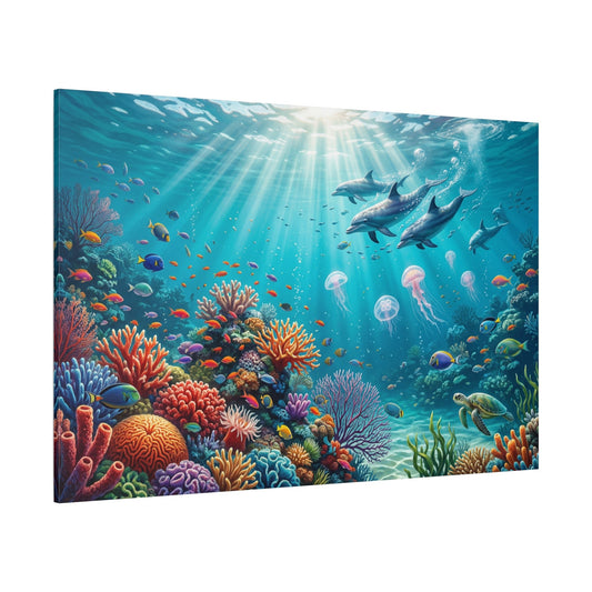 Ocean Paradise Dolphins and Coral Reef Canvas Wall Art – Vibrant Underwater Marine Decor - ART OF ROYALS