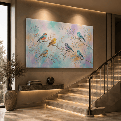 Pastel Harmony Songbirds Canvas Wall Art – Soft Watercolor Bird Decor for Peaceful Interiors - ART OF ROYALS
