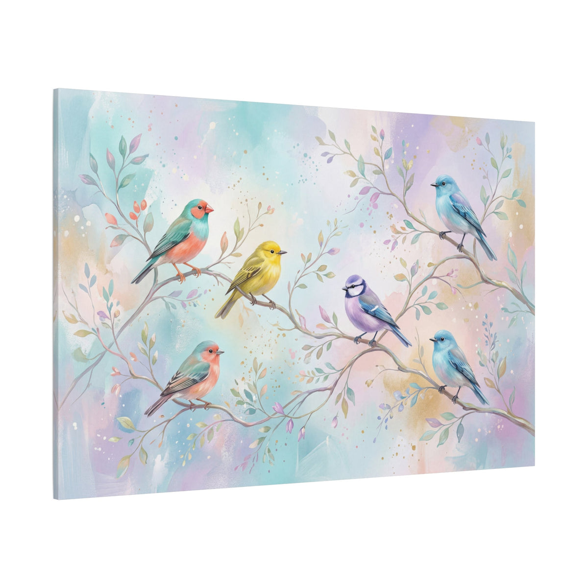 Pastel Harmony Songbirds Canvas Wall Art – Soft Watercolor Bird Decor for Peaceful Interiors - ART OF ROYALS