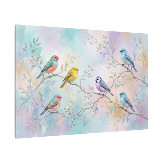 Pastel Harmony Songbirds Canvas Wall Art – Soft Watercolor Bird Decor for Peaceful Interiors - ART OF ROYALS