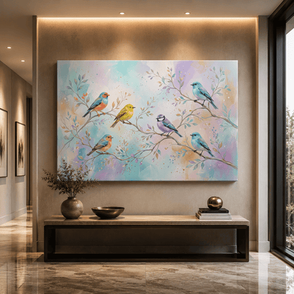Pastel Harmony Songbirds Canvas Wall Art – Soft Watercolor Bird Decor for Peaceful Interiors - ART OF ROYALS