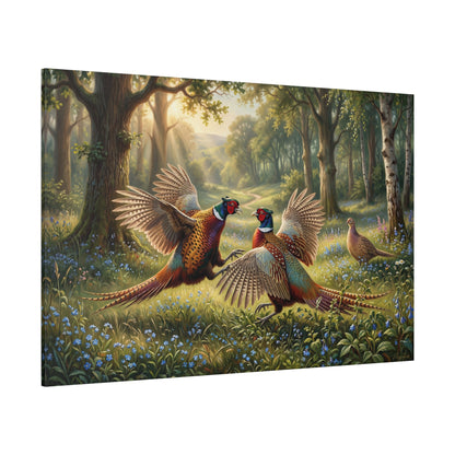 Pheasant Duel Canvas Wall Art – Dramatic Woodland Wildlife Nature Decor - ART OF ROYALS