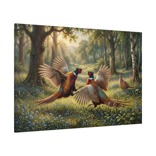 Pheasant Duel Canvas Wall Art – Dramatic Woodland Wildlife Nature Decor - ART OF ROYALS