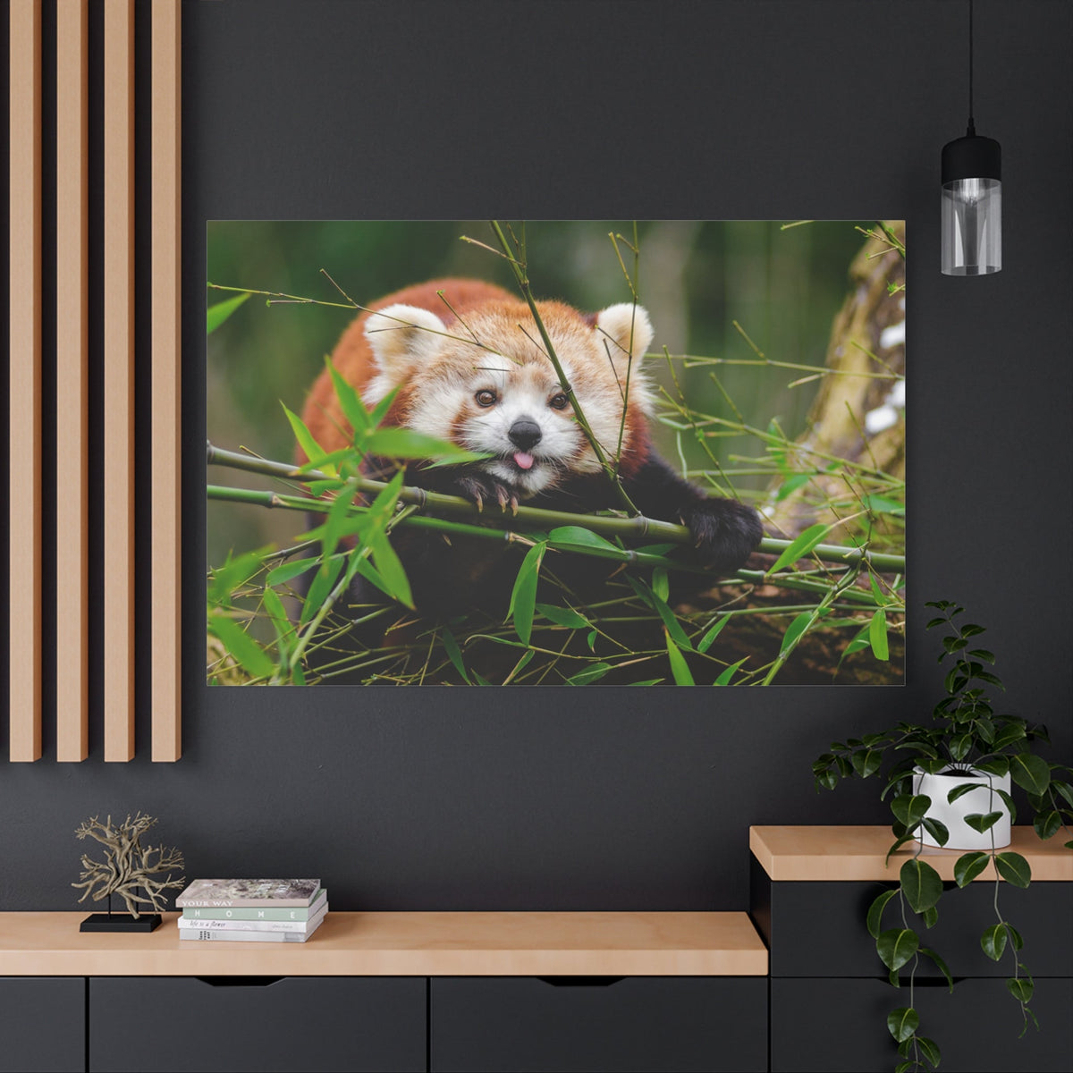 Playful Red Panda Canvas Wall Art – Bamboo Bliss and Whimsical Charm - ART OF ROYALS
