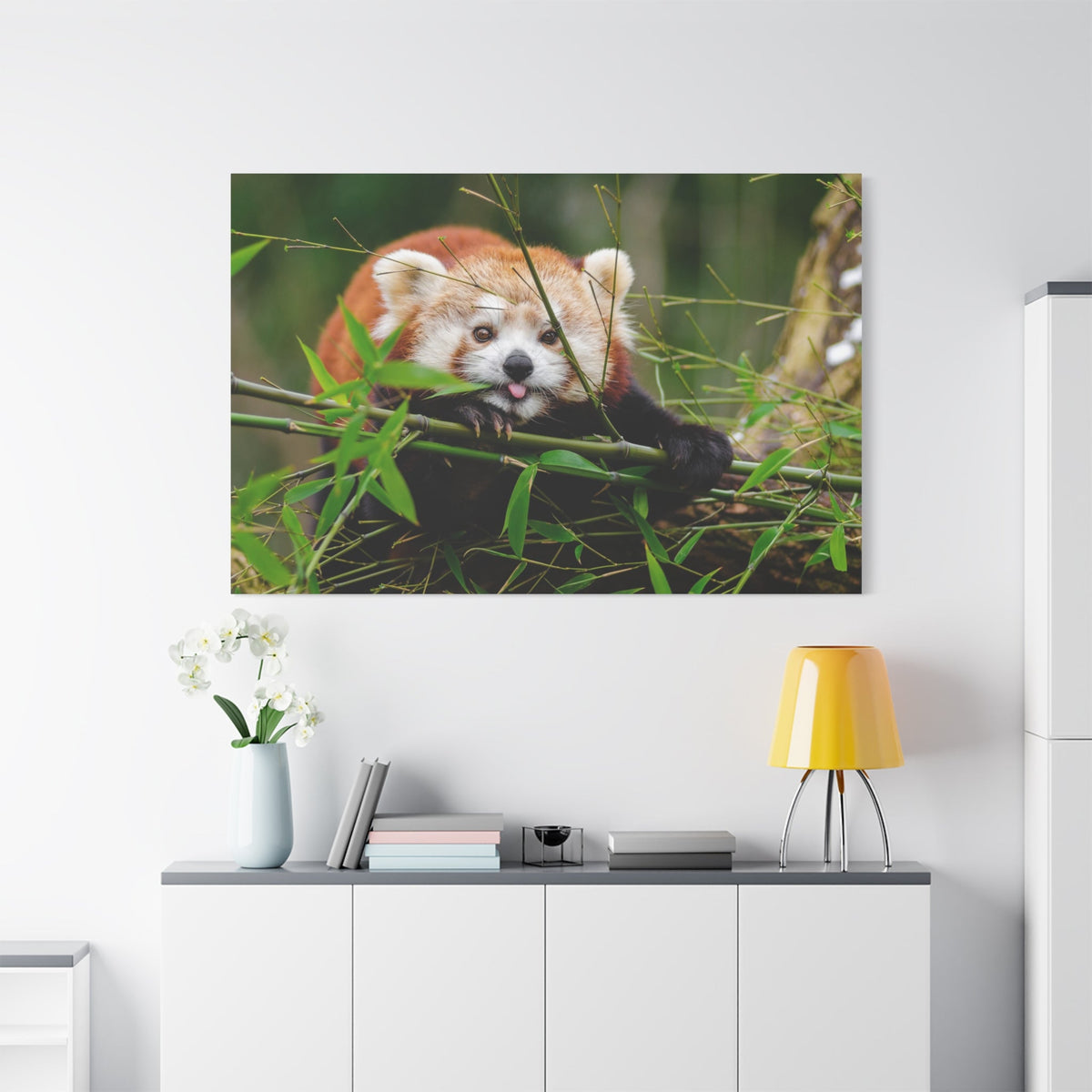 Playful Red Panda Canvas Wall Art – Bamboo Bliss and Whimsical Charm - ART OF ROYALS