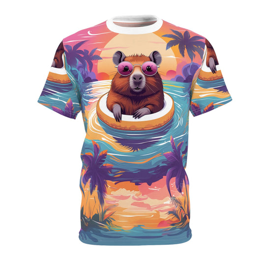 Poolside Paradise: Capybara Floating in a Tropical Pool - ART OF ROYALS