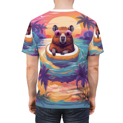 Poolside Paradise: Capybara Floating in a Tropical Pool - ART OF ROYALS
