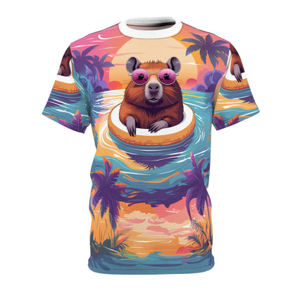Poolside Paradise: Capybara Floating in a Tropical Pool - ART OF ROYALS