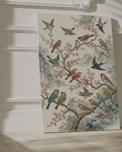 Blossoms Song Bird Canvas Wall Art – Cherry Blossom Spring Nature Decor for Elegant Interiors