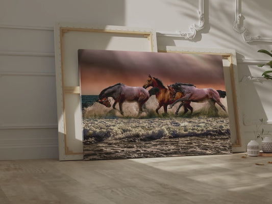 Untamed Horses Galloping Canvas Wall Art