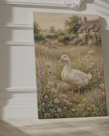 Countryside Calm White Duck Canvas Wall Art – Rustic Farmhouse Meadow Decor