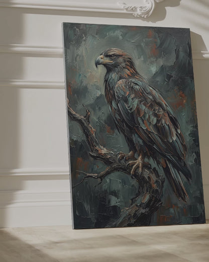 Majestic Eagle Canvas Wall Art – Moody Wildlife Bird Painting for Modern Rustic Decor