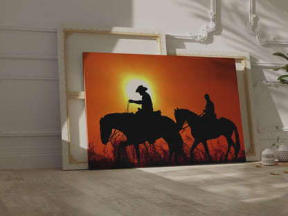 Sunset Riders Canvas Art – Serene Silhouettes in Golden Light