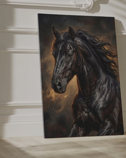Midnight Majesty Black Stallion Canvas Wall Art – Luxury Horse Wall Decor for Modern Interiors