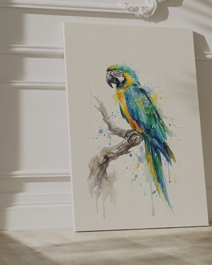 Vibrant Watercolor Macaw Canvas Wall Art – Elegant Tropical Bird Painting Decor