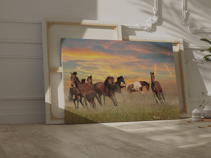 Serene Horses in Rolling Landscape Canvas Art – Nature’s Harmony