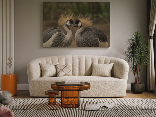 Graceful Grey Crowned Cranes Canvas Wall Art – Timeless Wildlife Elegance