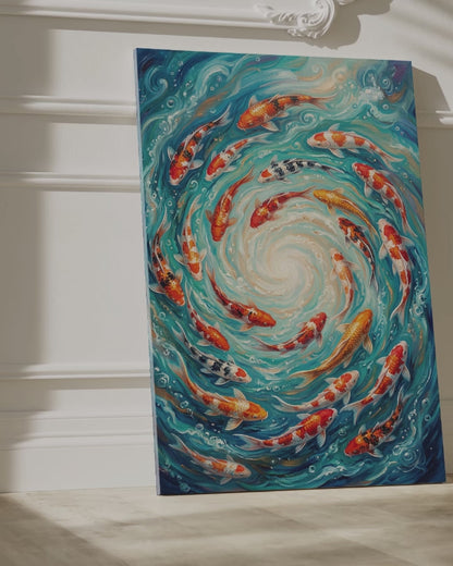 Koi Harmony Spiral Vibrant Koi Fish Canvas Wall Art – Zen Inspired Watercolor Decor