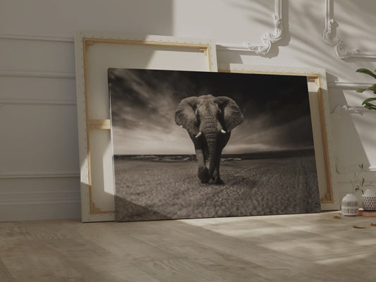 Elegant Black and White Elephant Canvas Wall Art – Timeless Wildlife Decor for Any Space