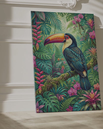 Tropical Majesty Vibrant Toucan in Jungle Canvas Wall Art – Exotic Rainforest Bird Decor