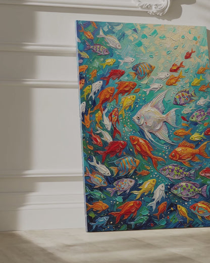Ocean Kaleidoscope Fish Canvas Wall Art – Colorful Coastal Marine Wall Decor for Modern Interiors