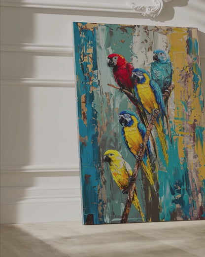 Colorful Parrot Canvas Wall Art – Tropical Abstract Bird Print