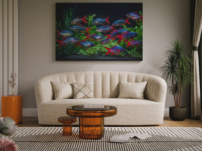 Neon Tetra Canvas Wall Art – Radiant Aquarium Beauty