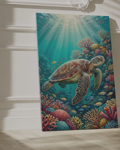 Ocean Grace Sea Turtle Canvas Wall Art – Coastal Marine Life Wall Decor for Beach House Interiors