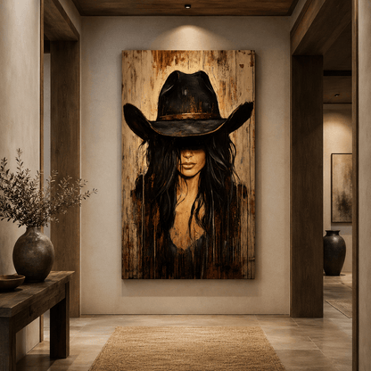 Queen of the West – Mysterious Cowgirl Canvas Wall Art - ART OF ROYALS