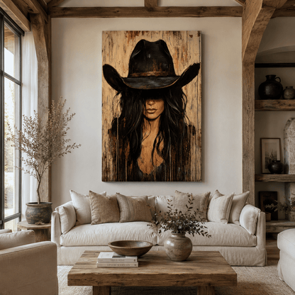Queen of the West – Mysterious Cowgirl Canvas Wall Art - ART OF ROYALS