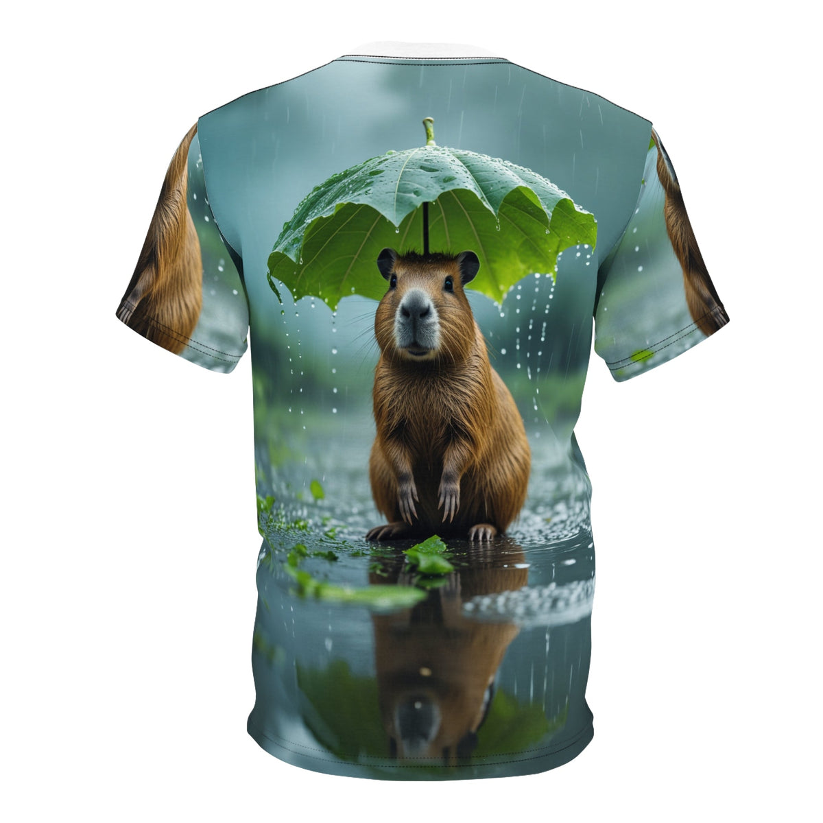 Rainy Day Cozy: Capybara Under a Leaf Umbrella - ART OF ROYALS