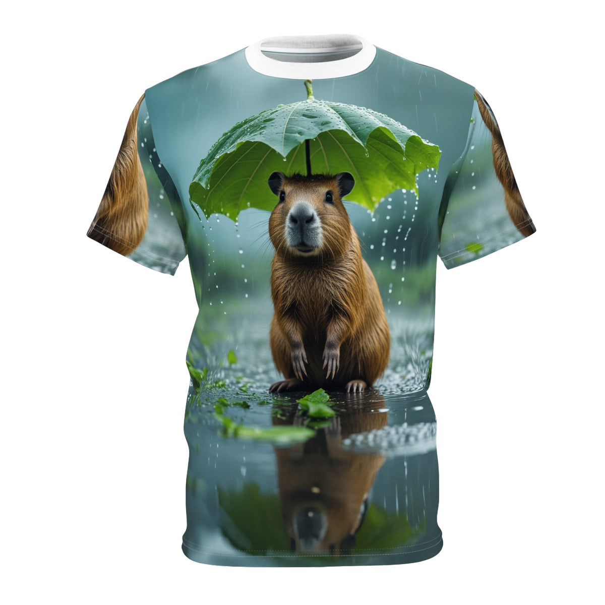 Rainy Day Cozy: Capybara Under a Leaf Umbrella - ART OF ROYALS