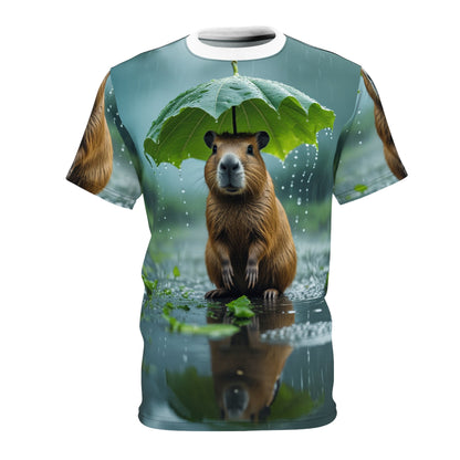 Rainy Day Cozy: Capybara Under a Leaf Umbrella - ART OF ROYALS