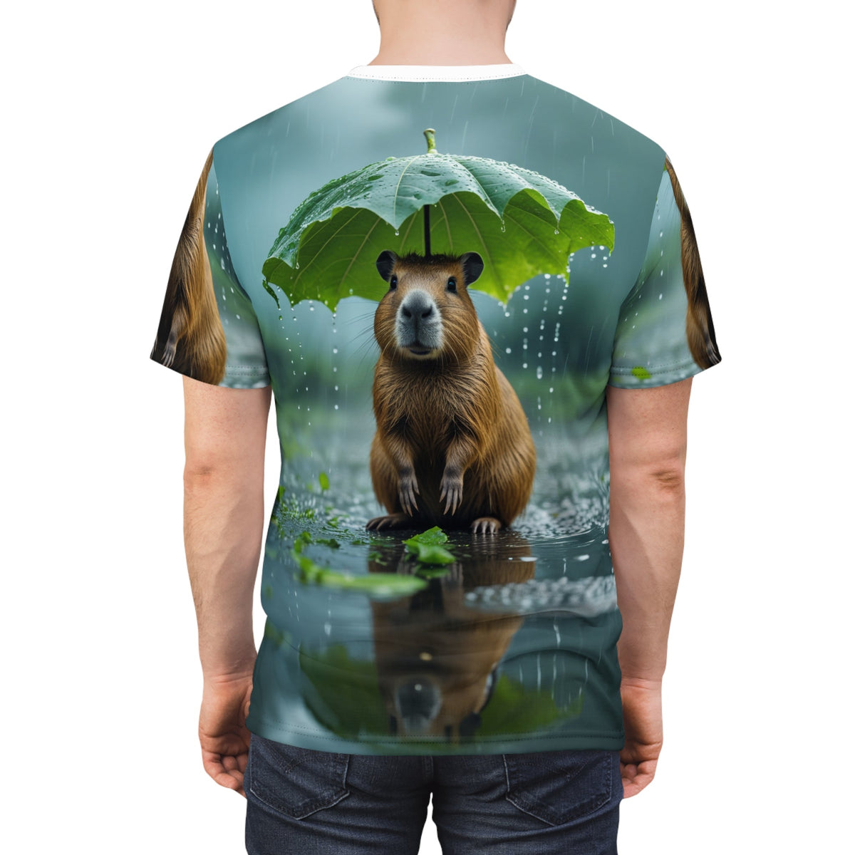 Rainy Day Cozy: Capybara Under a Leaf Umbrella - ART OF ROYALS