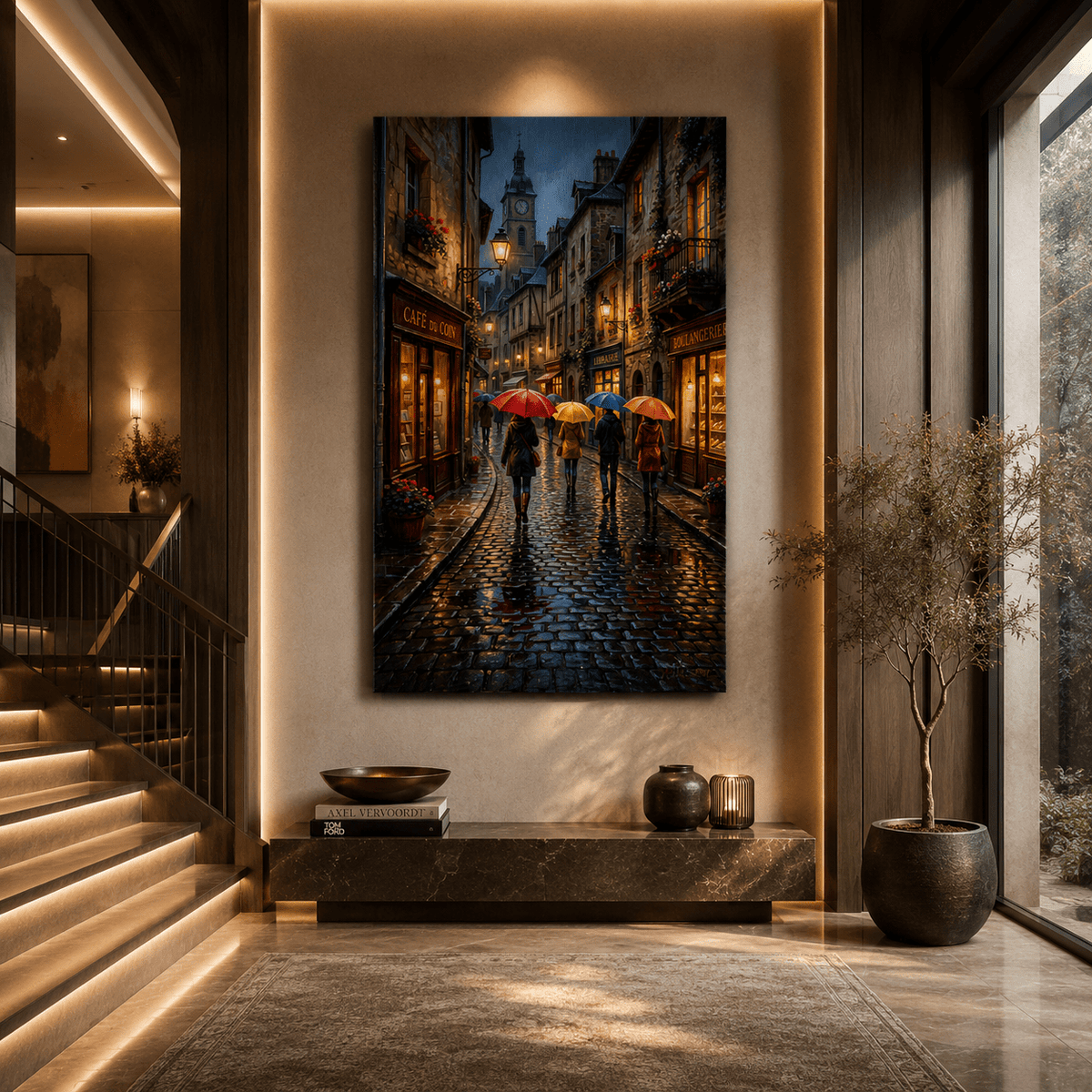 Rainy Evening Stroll Canvas Wall Art – Romantic Parisian Street Cityscape Decor - ART OF ROYALS